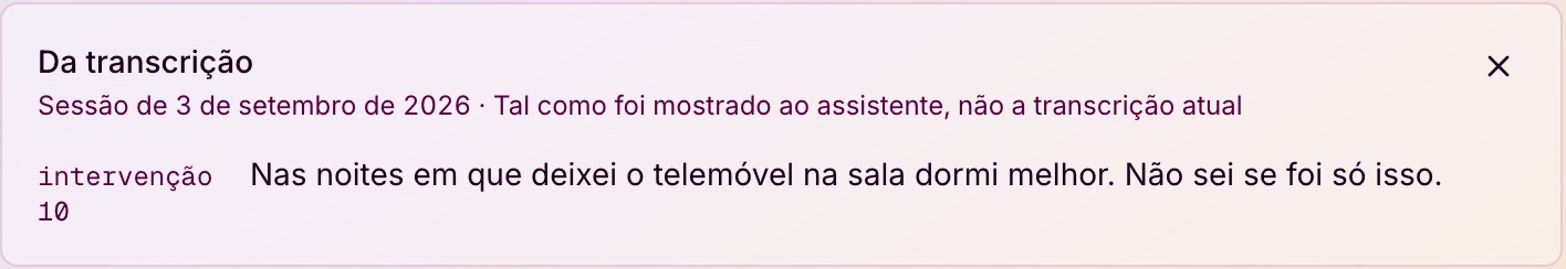 A passagem citada, tal como foi transcrita: «Nas noites em que deixei o telemóvel na sala dormi melhor. Não sei se foi só isso.»